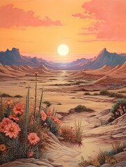 Boho Desert Sunset: Vintage Landscape and Dune Wanderer Art
