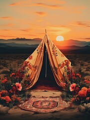 Boho Desert Sunset Imagery: Vintage Landscape of Nomadic Desert Life