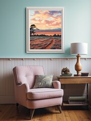 Brush-Stroke Seaview Sunsets: Vintage Farmhouse Memories by the Shore, Digital Art Print