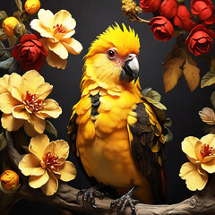 a colorful bird sits on a branch,Ai Generated