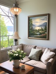 Classic Lakeside Vista: Farmhouse Style Paintings Evoking Lakeside Charm
