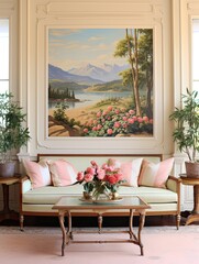 Classic Lakeside Vista: Vintage Waterside Retreat Painting
