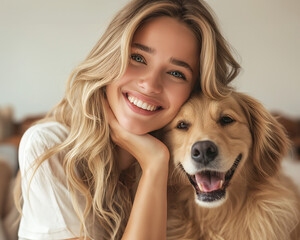 Woman With Golden Retriever Dog