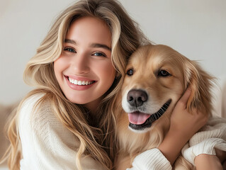 Woman With Golden Retriever Dog