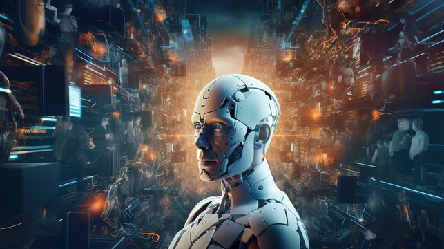 A mosaic composition featuring different robotic characters in various environments, showcasing the diversity of artificial intelligence
