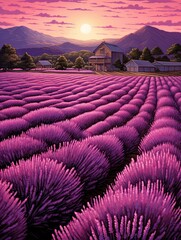 Obraz premium Majestic Purple Bloom: Vintage Provence Lavender Art in a Classic Landscape