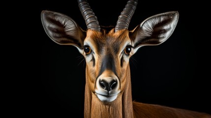 Majestic antelope portrait in wildlife, isolated on black background for photography