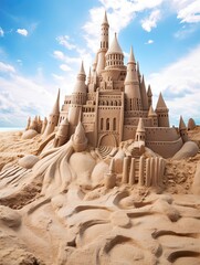 Coastal Sand Sculptures, Beach Landscape, Wall Art Print - Serene Sandscape Synergy
