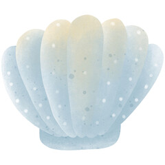 Illustration of a blue-yellow scallop with polka dots.