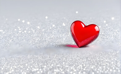 Fototapeta premium A small red heart on a sparkling white background. Generative AI