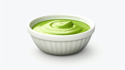 Cartoon bowl green condiment white background AI Generated pictures