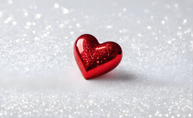 Fototapeta premium A small red heart on a sparkling white background. Generative AI
