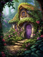 Fototapeta premium Countrified Grape Arbor: Cottage Nestled Amongst Grapes - Wall Art Capturing the Tranquil Essence