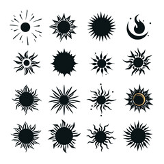 sun, vector, flower, icon, summer, design, set, illustration, symbol, art, pattern, collection, nature, sign, element, star, yellow, decoration, weather, floral, sunlight, sunbeam, circle, ornament