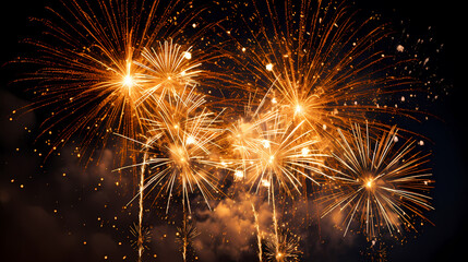 Naklejka premium Happy New Year, burning fireworks with bokeh light background