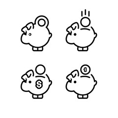 Piggy bank icons set, with coin symbol, made in simple line style.