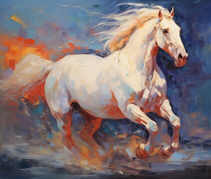 running white horse oil paiting