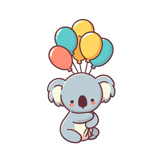 Cute koala bear with balloons, happy birthday greeting card vector illustration, animal in cartoon style. generative ai