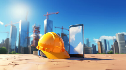 Foreman helmet and a smartphone. Builder and Labour Day. AI generated