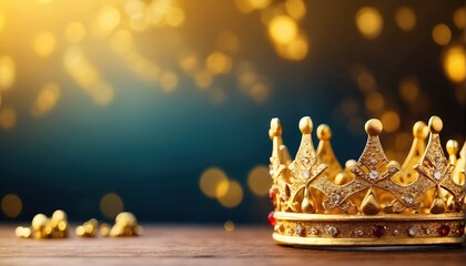 Golden crowns decoration with soft focus light and bokeh background - obrazy, fototapety, plakaty
