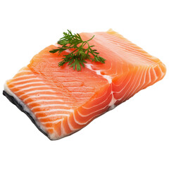 Raw salmon fillet, isolated transparent PNG, Generative AI