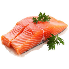 Raw salmon fillet, isolated transparent PNG, Generative AI