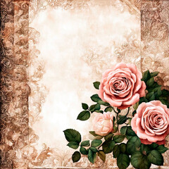 Vintage rustic grunge background with roses and a place for your text