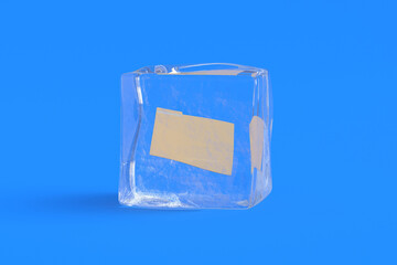 Folder for document in ice cube. 3d illustration
