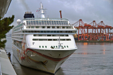 Cruiseship cruise ship liner Sun departure from port of Vancouver, Canada onto Alaska cruise with...