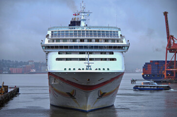 Cruiseship cruise ship liner Sun departure from port of Vancouver, Canada onto Alaska cruise with...