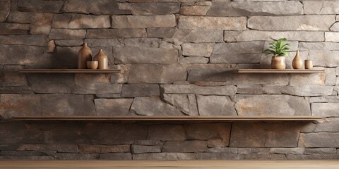 Stone shelves and wall background for displaying products.