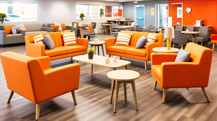 Naklejka premium Modern Living Room with Stylish Furniture, Contemporary Design, and Urban Lifestyle