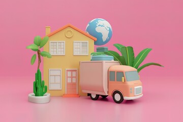 Relocation truck cartoon moving illustration