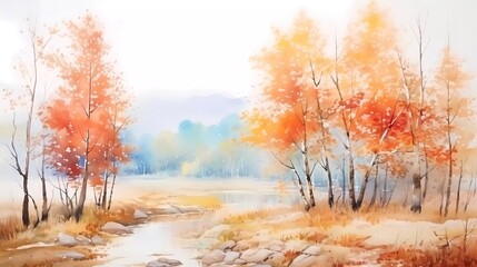 Obraz na płótnie Canvas watercolor painting Abstract outdoor nature background, colorful painting autumn landscape. generative ai