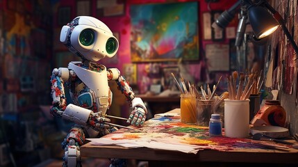 A robot engaged in creative activities