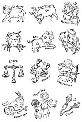 12星座　イラストセット　1色　黒 © harako