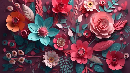 Fotobehang Valentine's day background. Colorful paper cut flowers © lali
