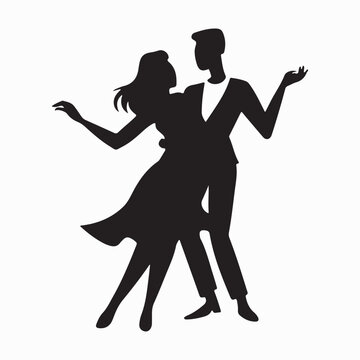 Romantic couple dancing silhouette vector illustration