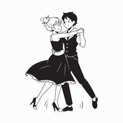 Romantic couple dancing silhouette vector illustration