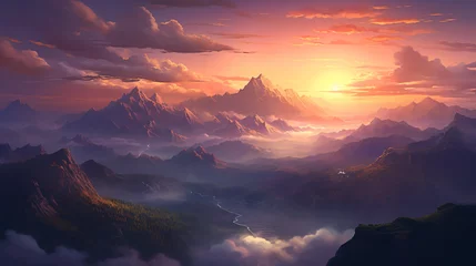 Zelfklevend Fotobehang Sunset over the mountains © Little