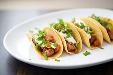 chorizo tacos with a dollop of sour cream and chives