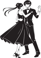 Romantic couple dancing silhouette vector illustration
