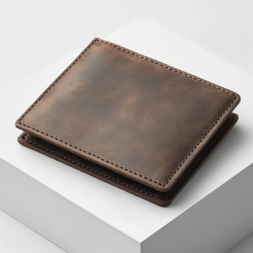 mock up brown leather wallet, white background, Ai generated image
