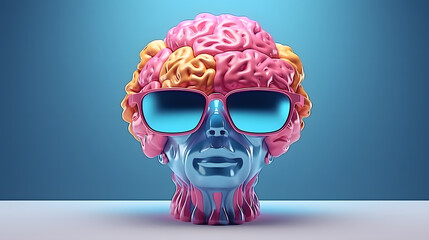 3d brain in sunglasses rendering illustration temple