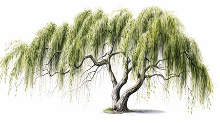 Nature&rsquo;s Art: Elegant Willow Tree Graces White Background, generative ai