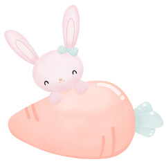 Bunny hide and seek behind big carrot