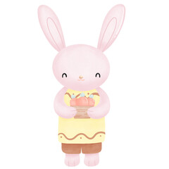 Bunny holding easter carrots planted in pots