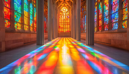 Ancient chapel with light and shadow that represents the atmosphere of reflection and contemplation, March, Culture and Religion concept, generative ai