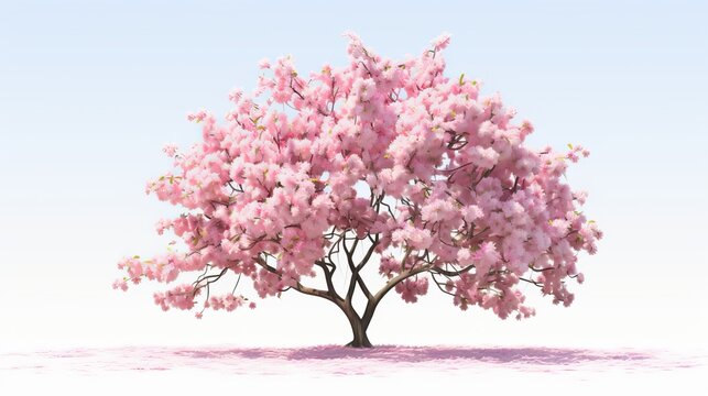 Blossoming tree stands alone, a pink spectacle, generative ai