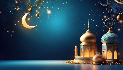 Islamic decoration background with crescent moon mosque